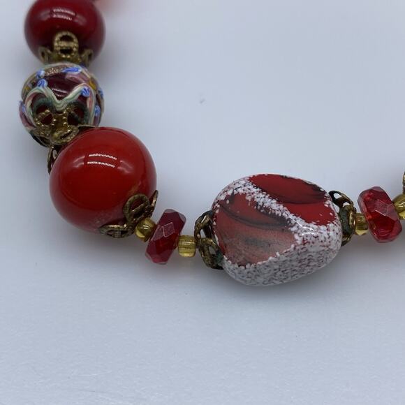 Vintage Venetian Red Glass Wedding Cake Graduated Bead Necklace Adjustable - Picture 8 of 15